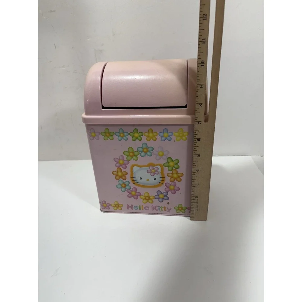 Sanrio Vintage Hello Kitty‎ Desk Tin Box Garbage Trash Can Dust Box japan 1997